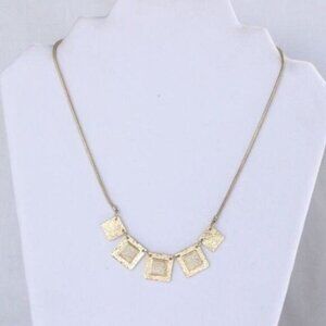 Hammered Gold Necklace Squares raw stone inset New with Tags